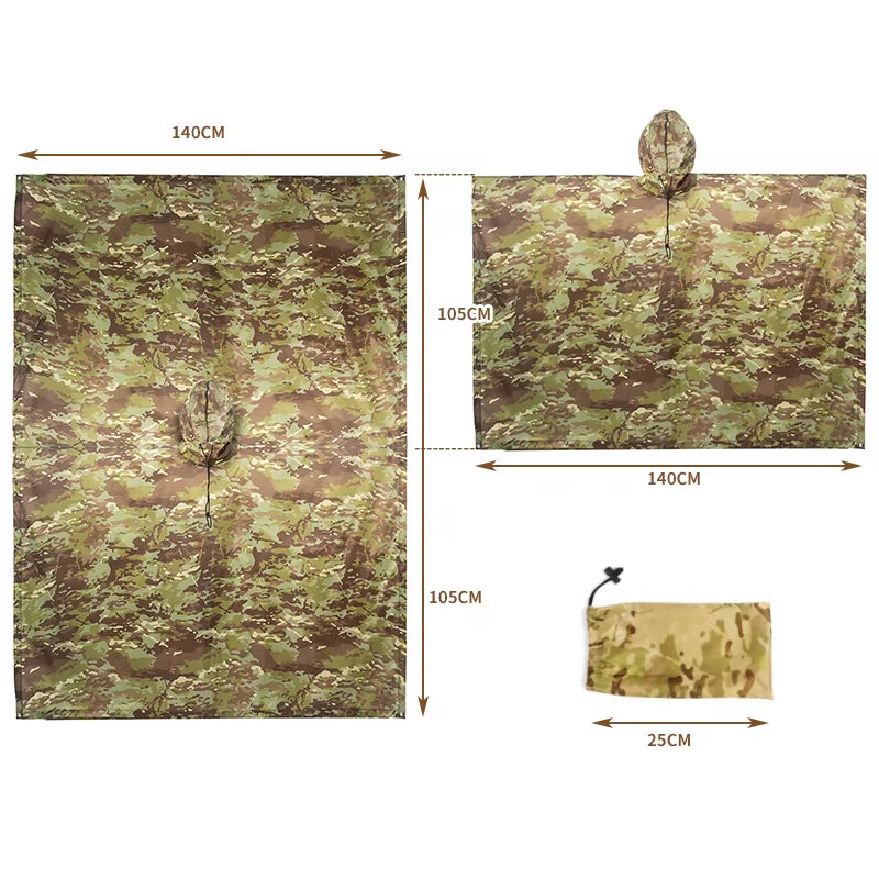 Camouflage Folding Raincoat for Hiking Portable Tactics Poncho Men Waterproof Tourism Packable Rain Jacket Cover Rainwear ﻿