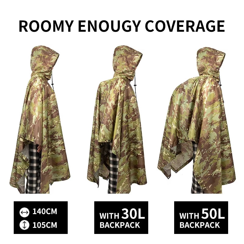 Camouflage Folding Raincoat for Hiking Portable Tactics Poncho Men Waterproof Tourism Packable Rain Jacket Cover Rainwear ﻿