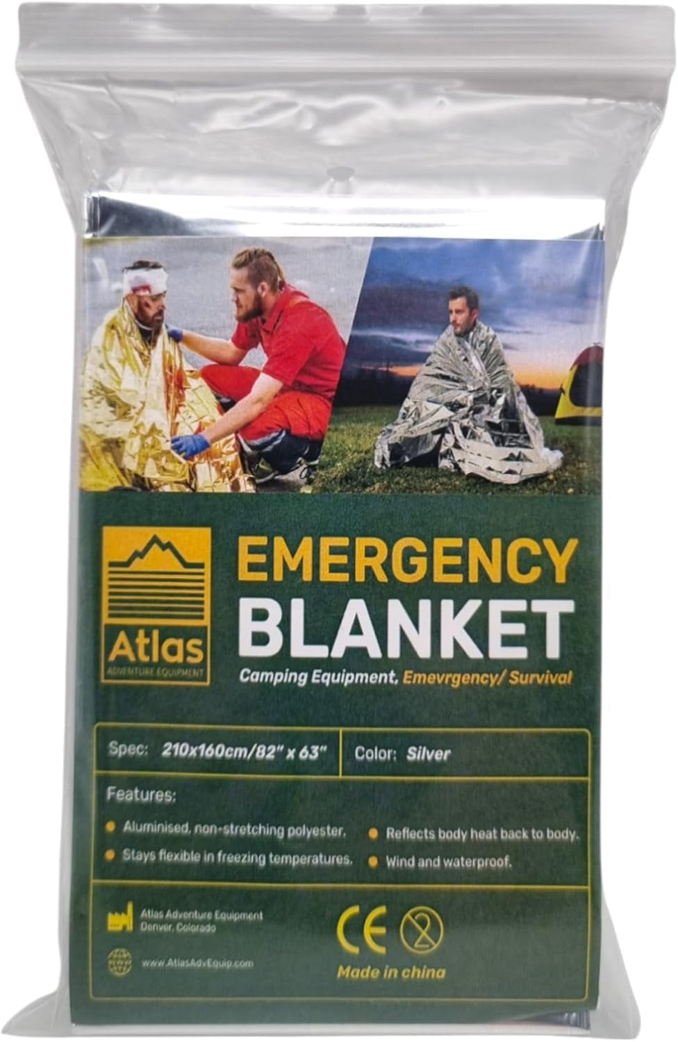 Emergency Survival Blanket, Mylar Thermal Blanket, Gigantic Space Blanket 82" X 63" (1)