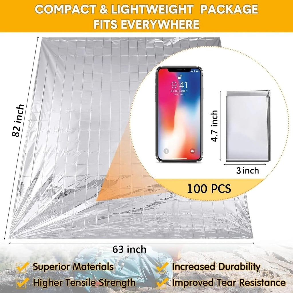 Emergency Survival Blanket, Mylar Thermal Blanket, Gigantic Space Blanket 82" X 63" (1)