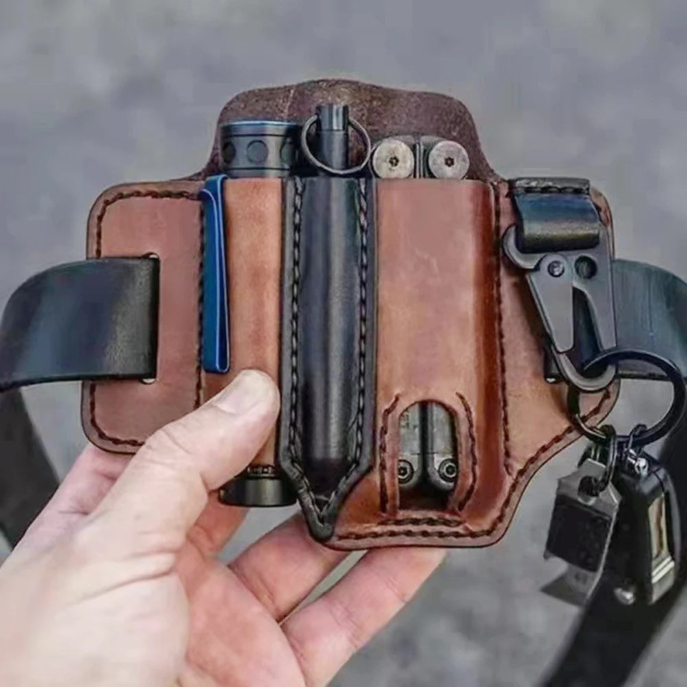 1Pc Tactical Multi-Tool Belt Leather Case Outdoor Camping Hunting Waist Bag Portable Storage Bag Outdoor Tool Outdoor Tool Kit