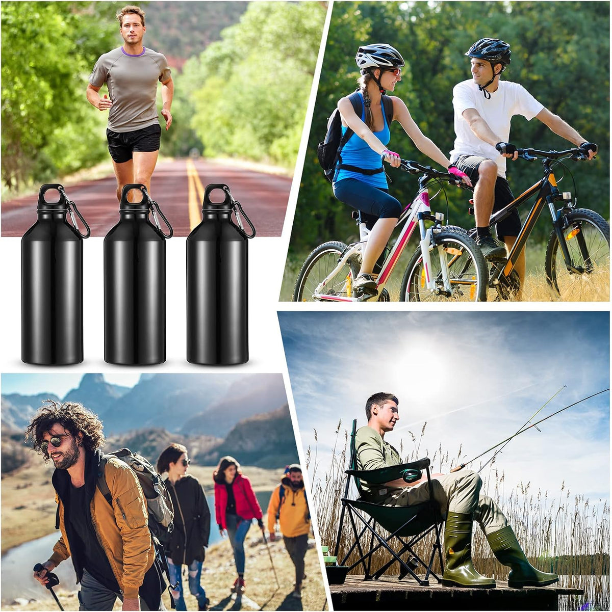 Aluminum Water Bottle 20 Oz Reusable Bottles Lightweight Leak Proof Aluminum Sports Travel Bottles with Twist Cap Buckle for Gym, Hiking, Cycling, Camping, Fishing