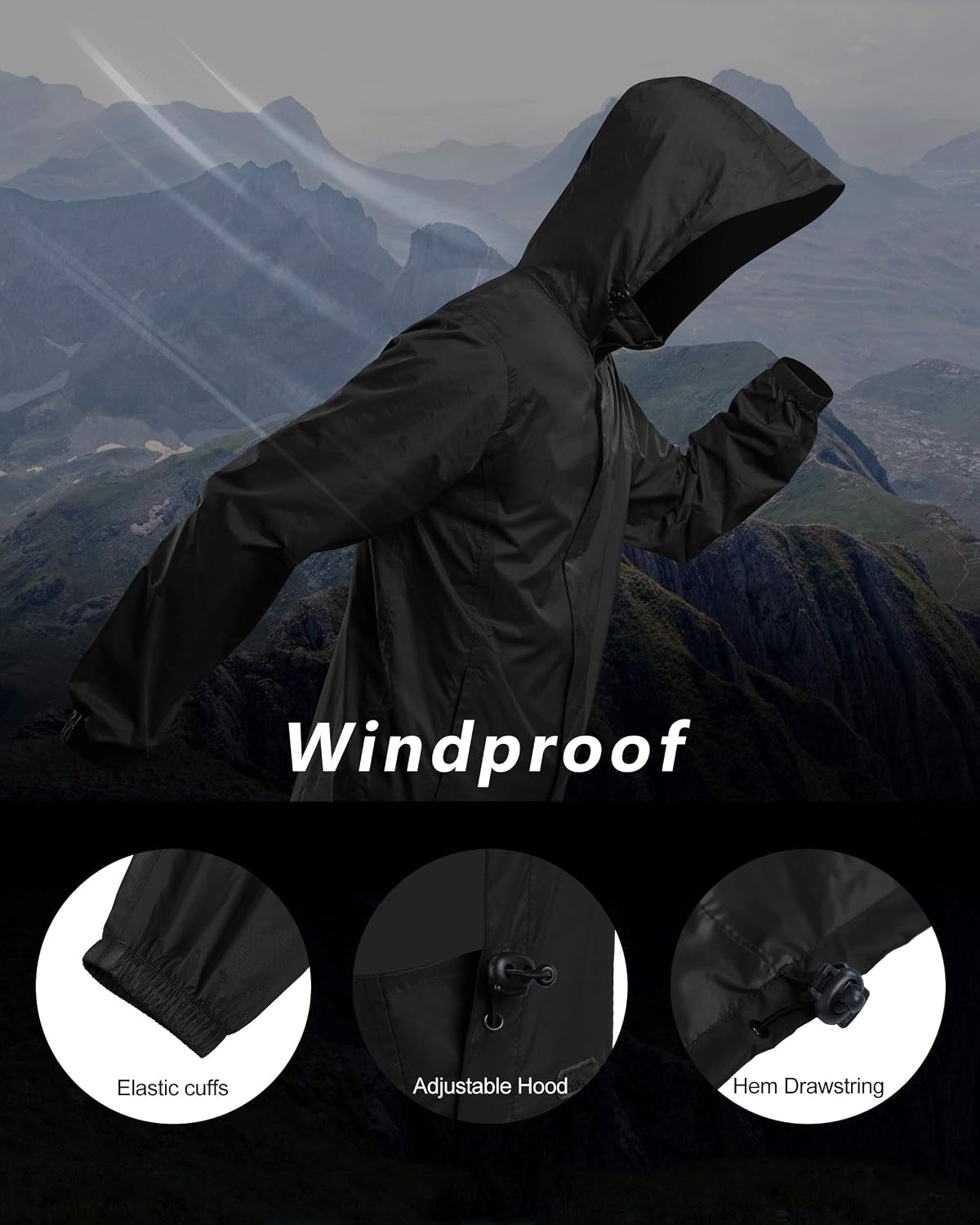 Men'S Rain Jacket Waterproof Lightweight Packable Raincoat