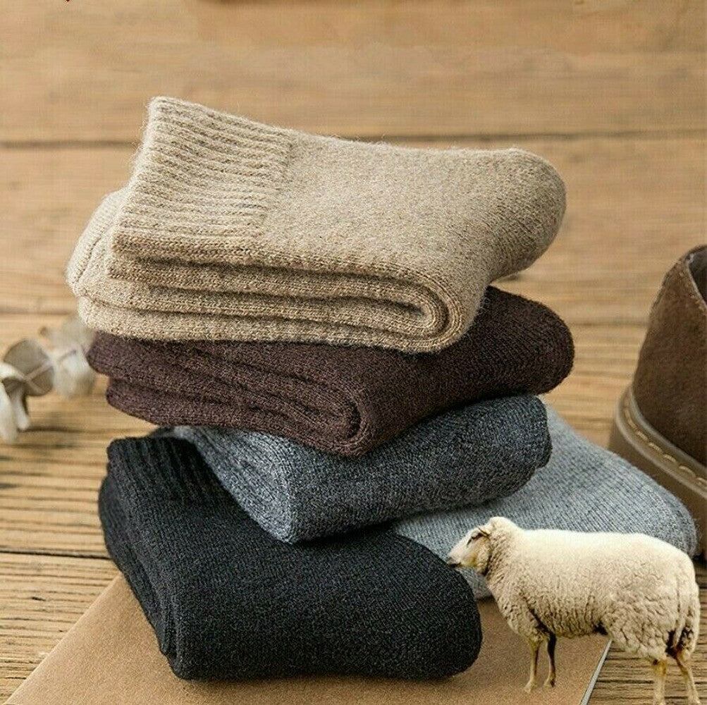 5 Pairs Men Merino Wool Cushioned Fleece Thermal Thick Warm Hiking Heavy Socks