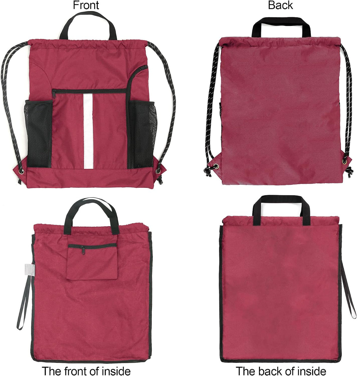 Gym Sack Drawstring Bag Sports String Backpack with Shoe Compartment and Two Water Bottle Holder for Unisex Men Women Heavy Duty Cinch Sackpack