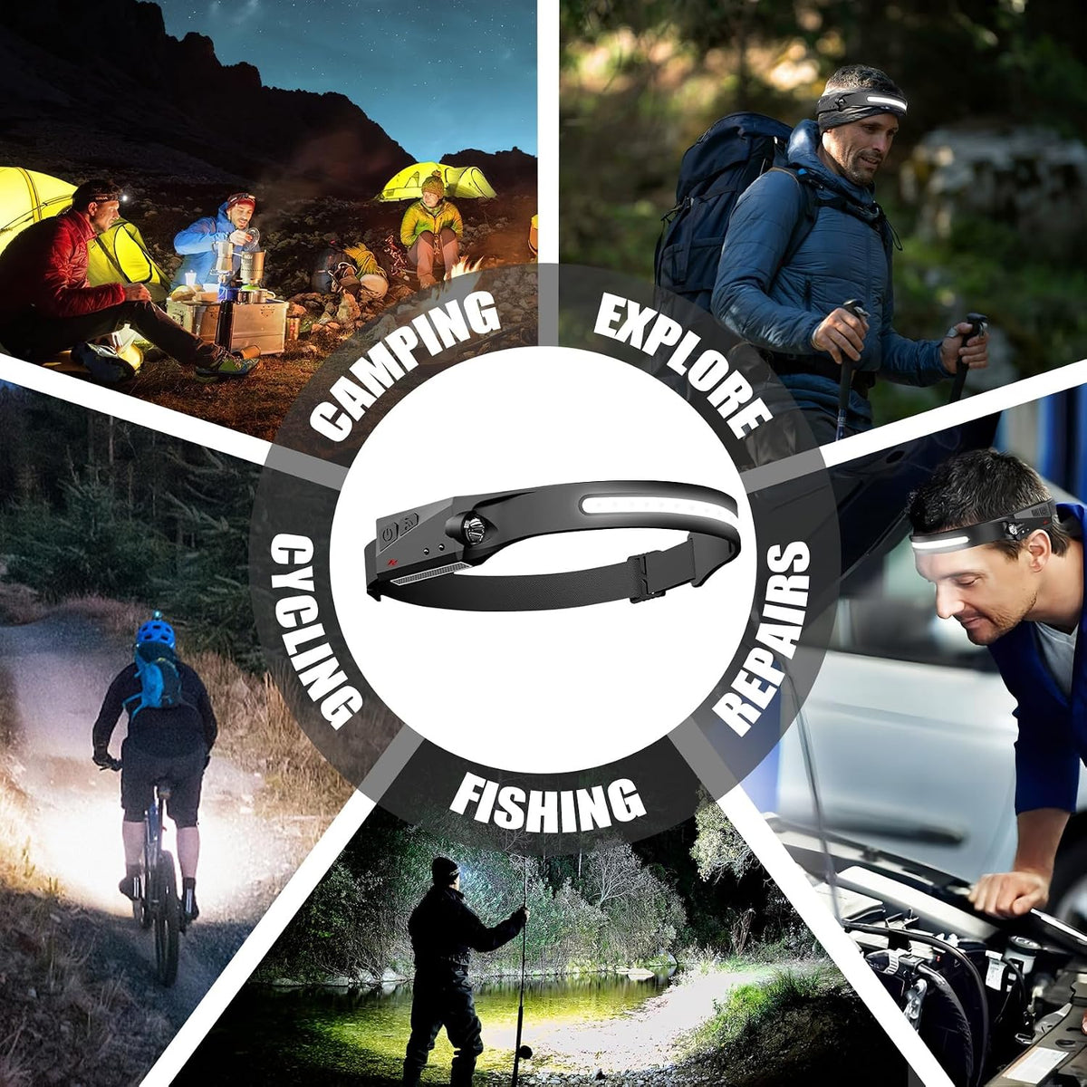 Headlamp Rechargeable 8 Pack, LED Headlight Flashlight Super Bright with 230° Wide Beam, 5 Modes Waterproof Head Lamp for Outdoor Hiking Running Camping