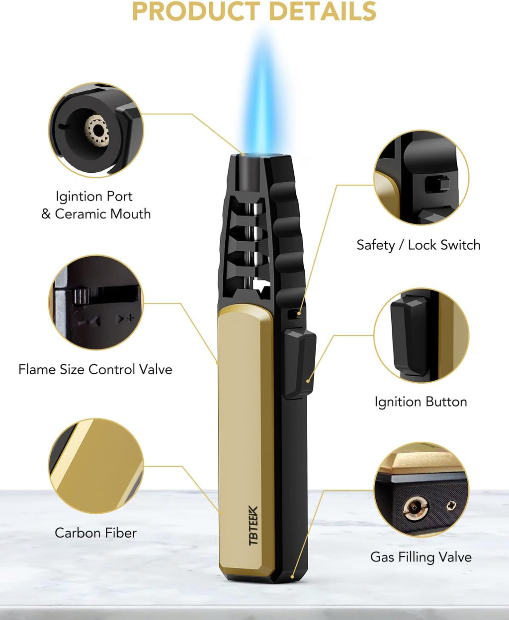 Butane Torch Lighter, Adjustable Jet Flame Lighter, Refillable Torch