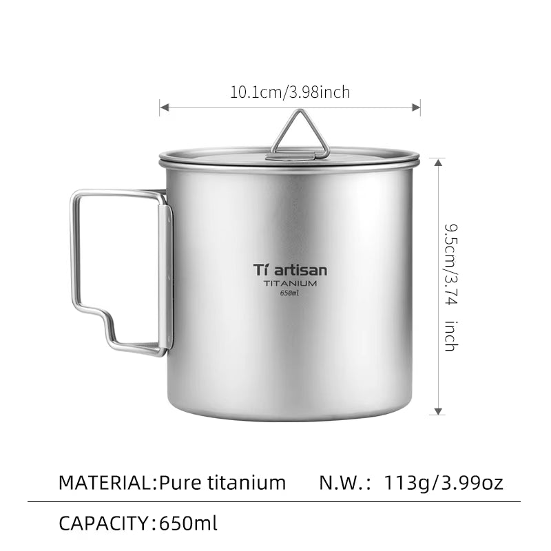 Outdoor Titanium Lightweight Portable Tea Coffee Cup Folding Handle Camping Water Mug for Hiking Travelling