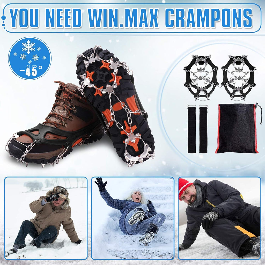 Crampons for Shoes, Traction Cleats Ice Snow Grips with 19 Stainless Steel Spikes, Shoe Talons anti - Slip Boots Spikes for Walking, Jogging, Climbing and Hiking