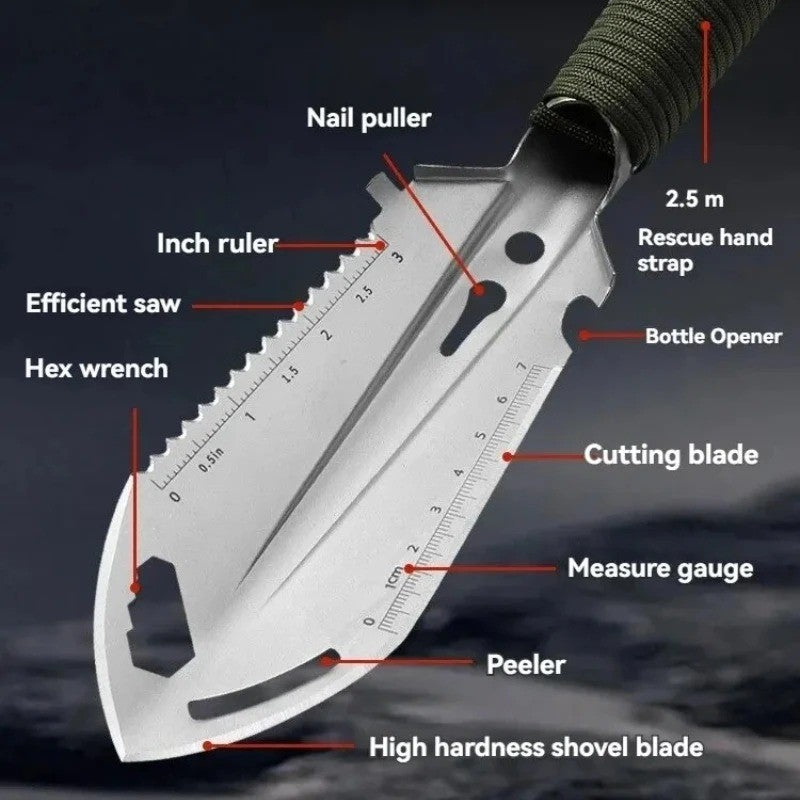 Tactical Survival 6-In-1 Multi-Tool Shovel for Camping, Hiking, Garden Use