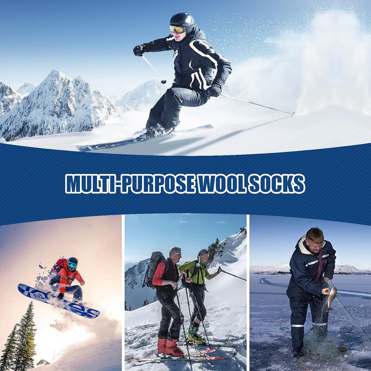 4Pairs Men'S Merino Thermal Warm Crew Wool Hiking Winter Ankle Socks
