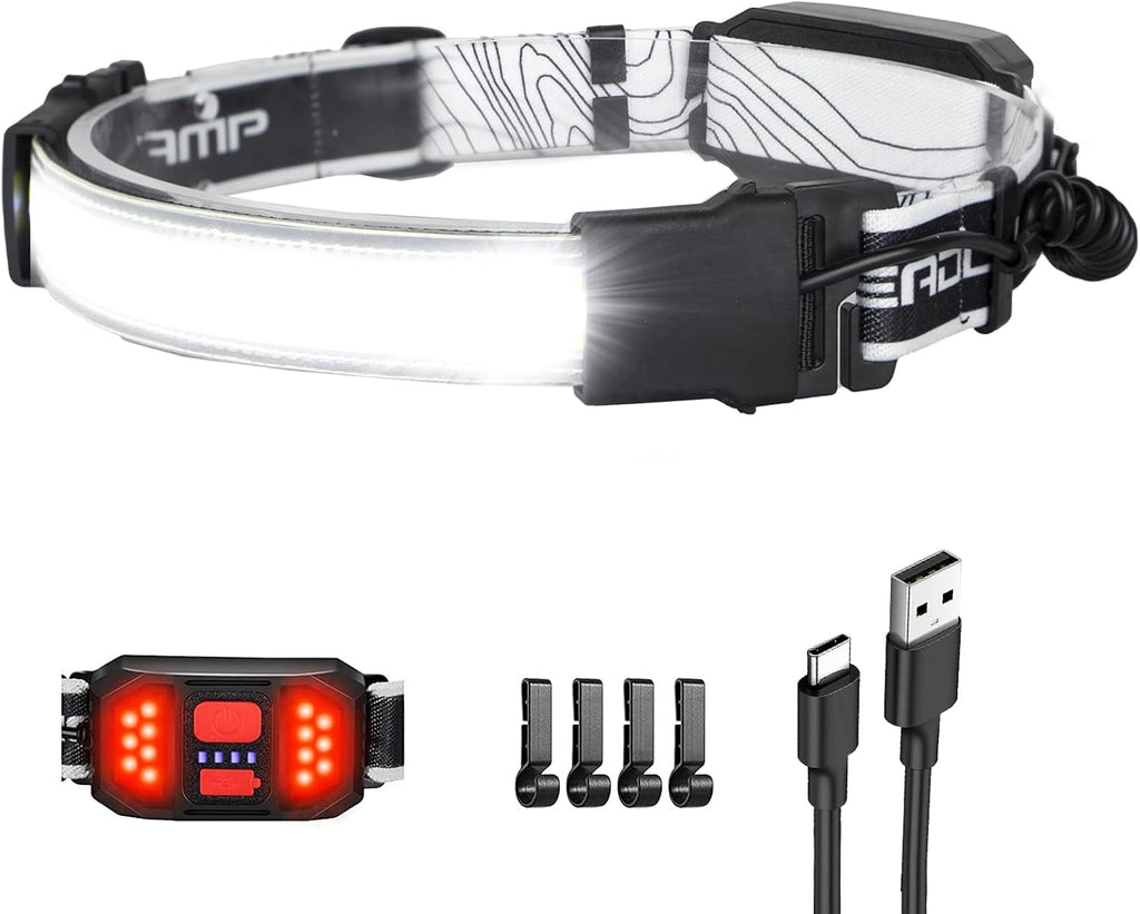 LED Headlamp, USB Rechargeable Hard Hat Light, 230° Broadbeam Headlight