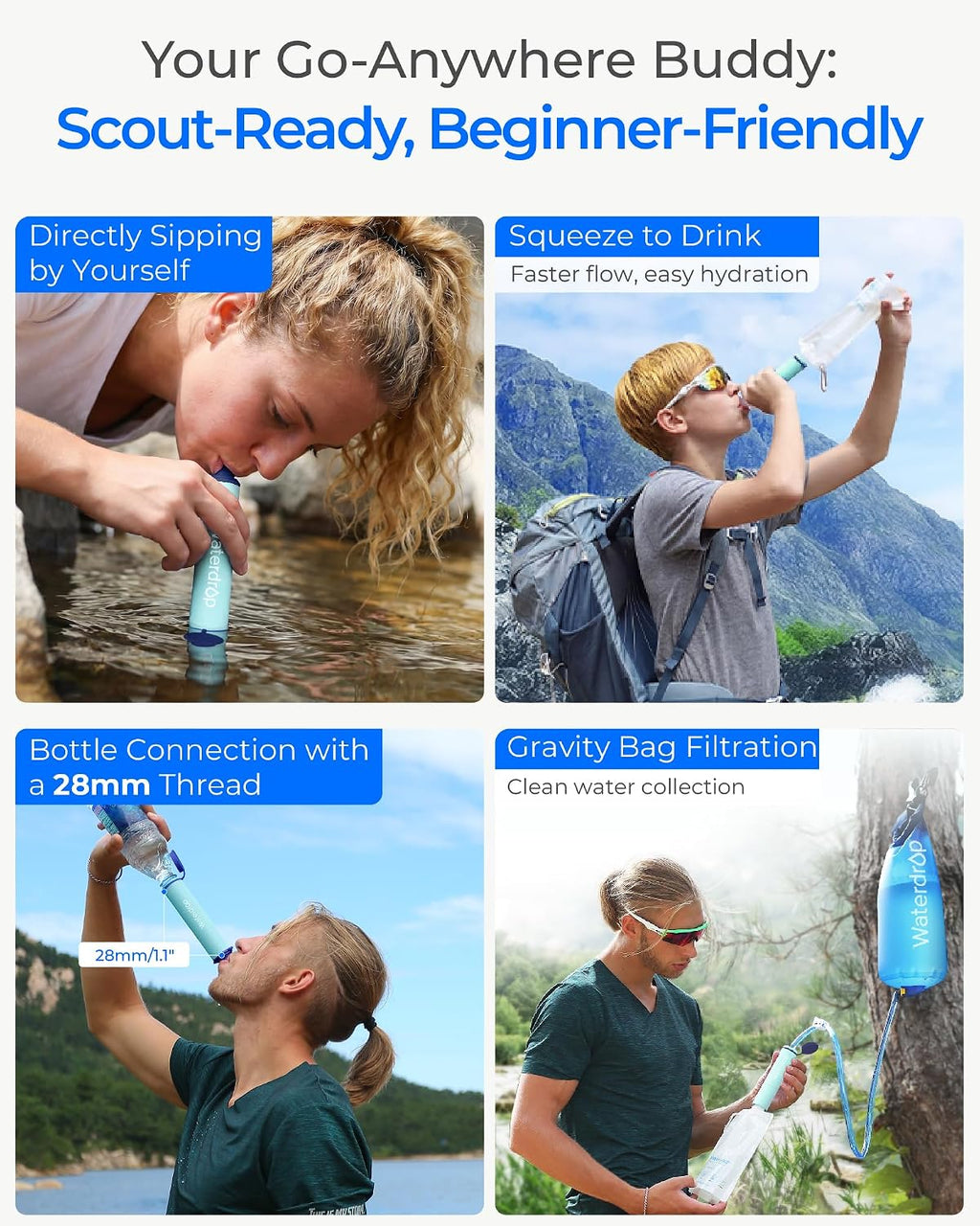 Gravity Water Filter Straw, Camping Water Filter, 0.1 Micron