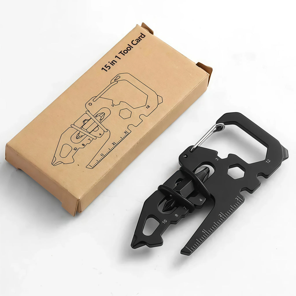 Multifunctional Stainless Steel Carabiner Keychain,Bottle Opener Multi-Tool Card,Portable Outdoor Tool for Camping Climbing EDC