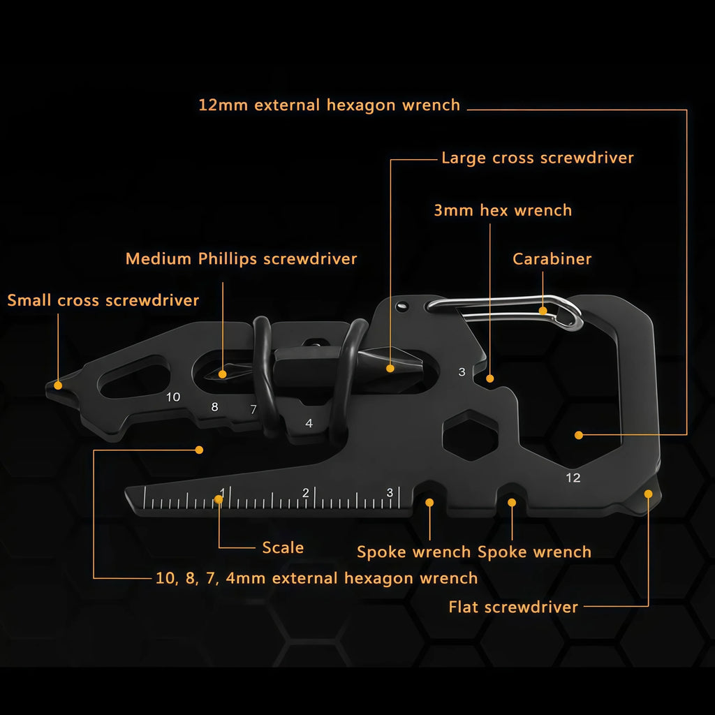 Multifunctional Stainless Steel Carabiner Keychain,Bottle Opener Multi-Tool Card,Portable Outdoor Tool for Camping Climbing EDC
