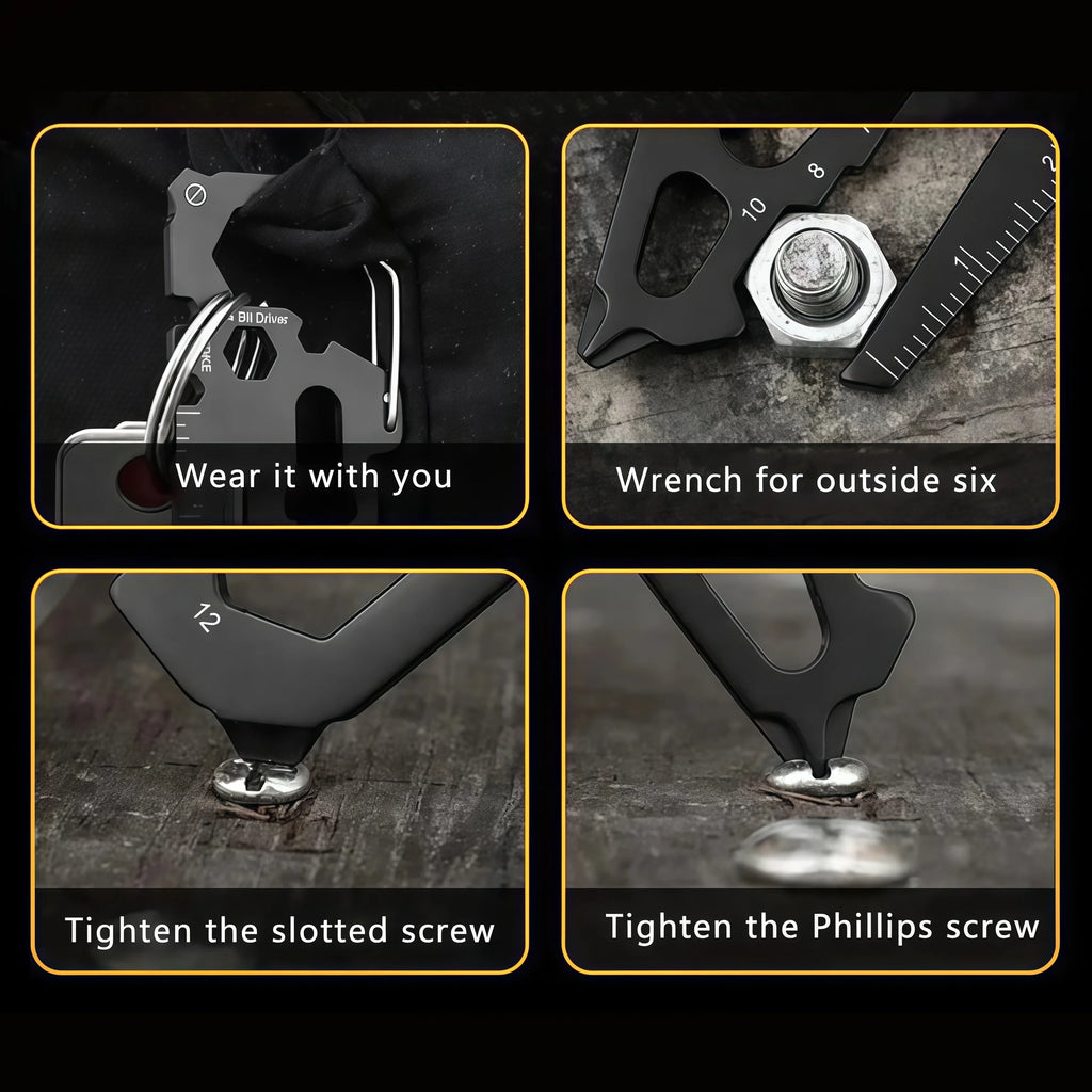 Multifunctional Stainless Steel Carabiner Keychain,Bottle Opener Multi-Tool Card,Portable Outdoor Tool for Camping Climbing EDC