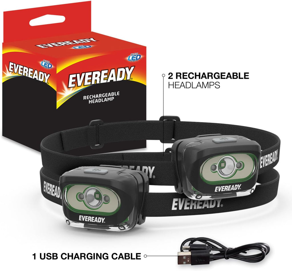 Rechargeable LED Headlamps by  (2-Pack), IPX4 Water Resistant Head Lights for Running, Camping, Emergency, Outdoors (USB Cable Included),Black (2-Pack),Adjustable