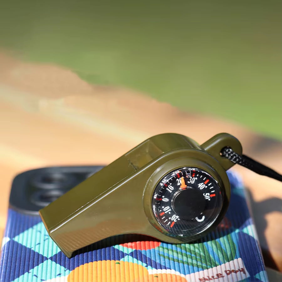 High Decibel Emergency Rescue Whistle with Compass Thermometer and Keychain Camping Hiking and Outdoor Activities