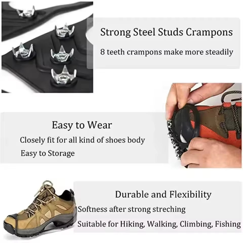 8 Teeth Ice Gripper Spike Shoes Winter Outdoor Anti-Slip Hiking Mountain Climbing Ice Snow Crampons Anti-Slip Shoe Covers Grip