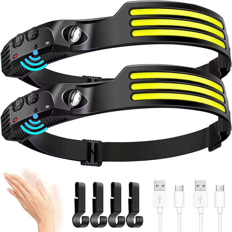 USB Rechargeable Head Flashlight COB LED Headlamp Induction Head Lamp Built-In Battery Outdoor Camping Fishing Sensor Headlight