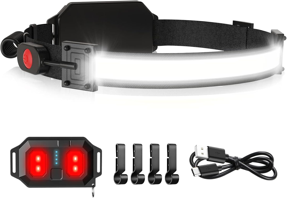LED Headlamp USB Rechargeable 1000Lumen 230° Wide-Beam LED Headlight with Red Taillight, Super Bright Headband Light, Waterproof Headlamps for Camping,Hiking, Hard Hat Headlamp