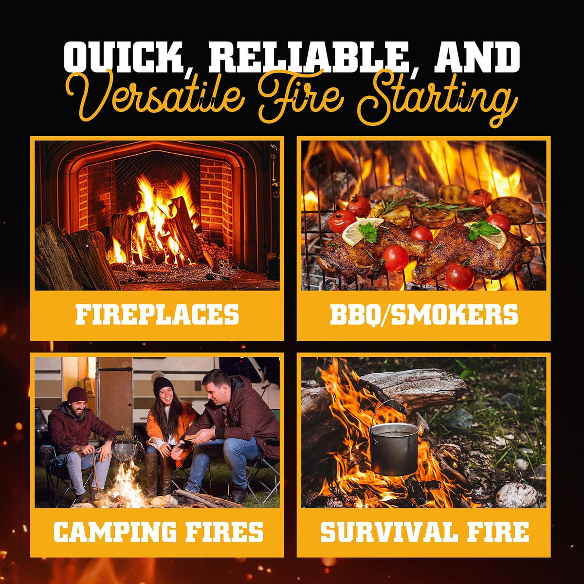 Fire Starter Kit - Natural Wood Fiber Tinder, Water-Resistant Fire Starters for Campfires, Survival Fire Starter, Fire Starters for Grill, Fire Starters for Survival - 3 Pack