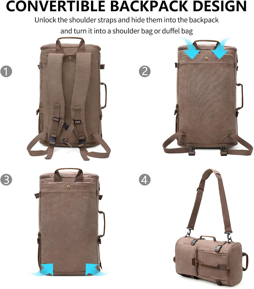 40L Travel Backpack, Vintage Canvas Rucksack Convertible Duffel Bag Carry on Backpack Fit for 17.3 Inch Laptop Bag