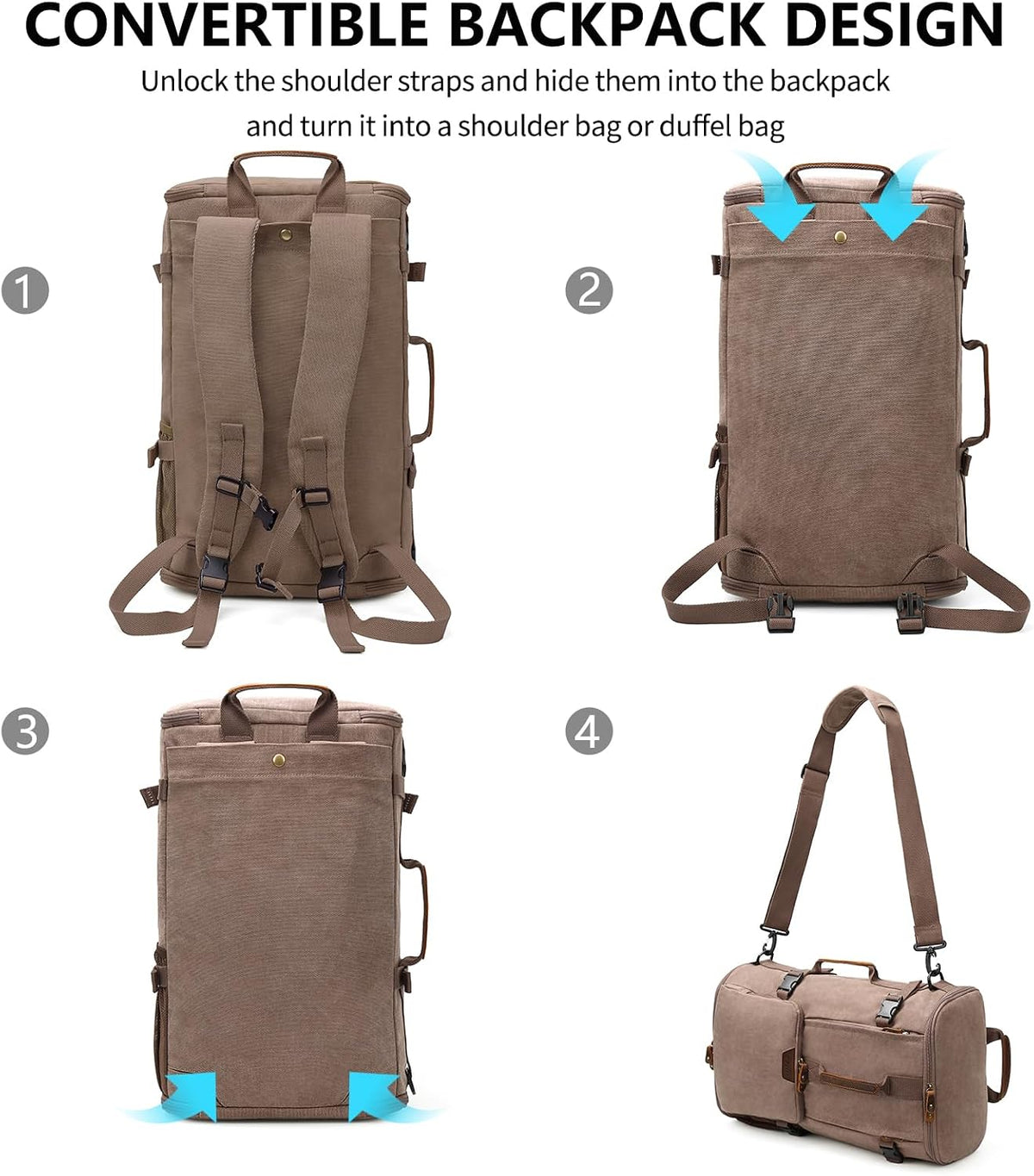 40L Travel Backpack, Vintage Canvas Rucksack Convertible Duffel Bag Carry on Backpack Fit for 17.3 Inch Laptop Bag