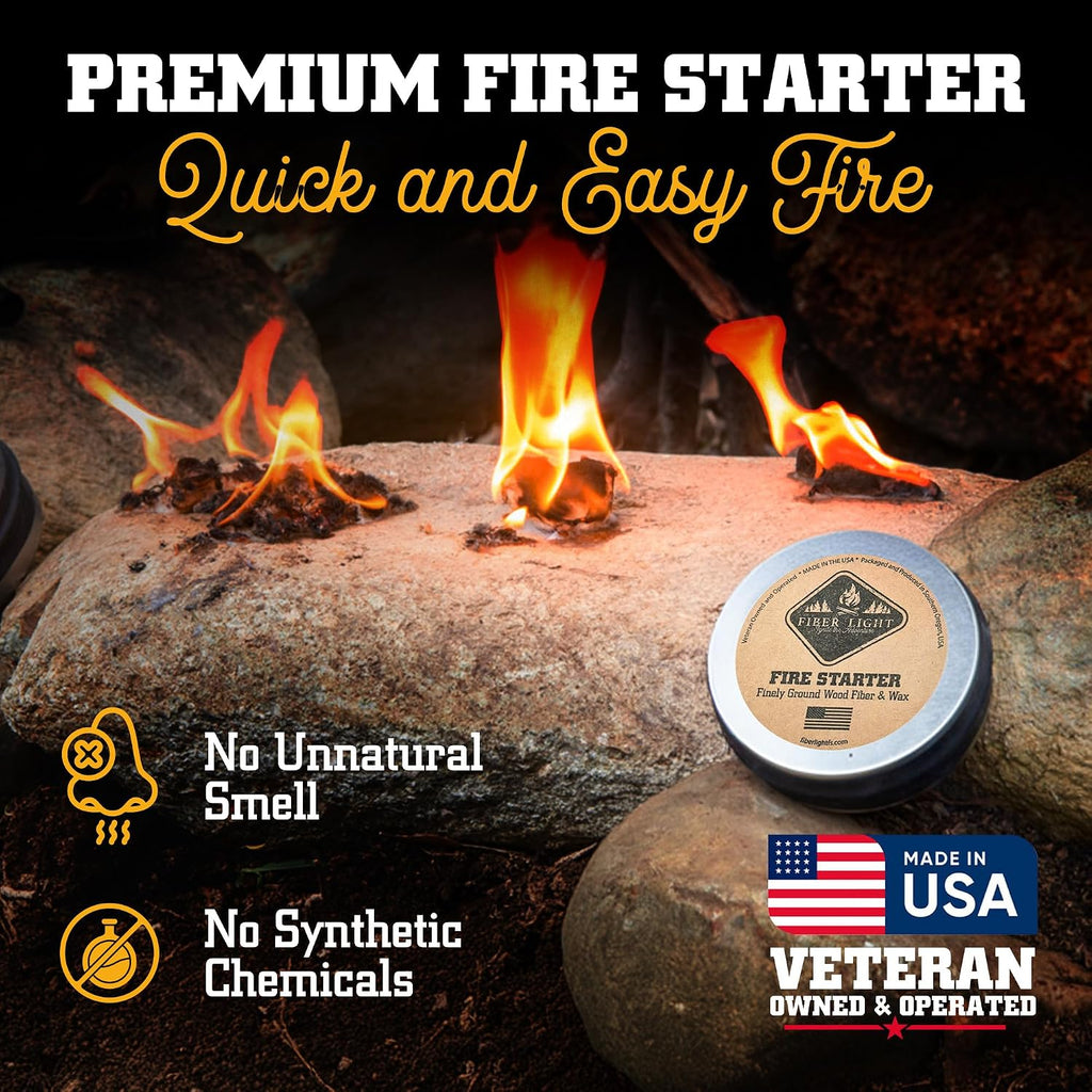 Fire Starter Kit - Natural Wood Fiber Tinder, Water-Resistant Fire Starters for Campfires, Survival Fire Starter, Fire Starters for Grill, Fire Starters for Survival - 3 Pack