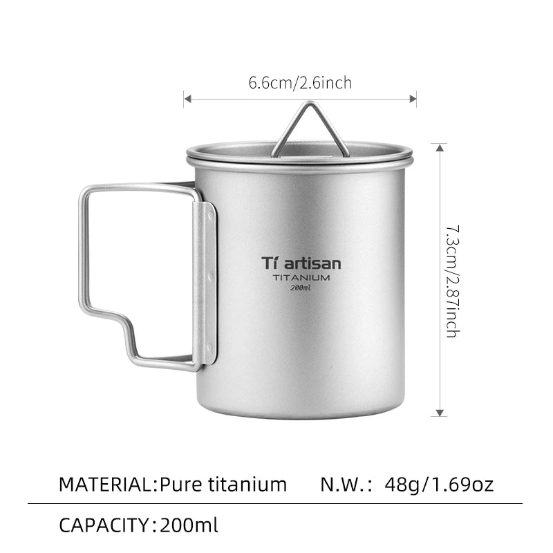 Outdoor Titanium Lightweight Portable Tea Coffee Cup Folding Handle Camping Water Mug for Hiking Travelling