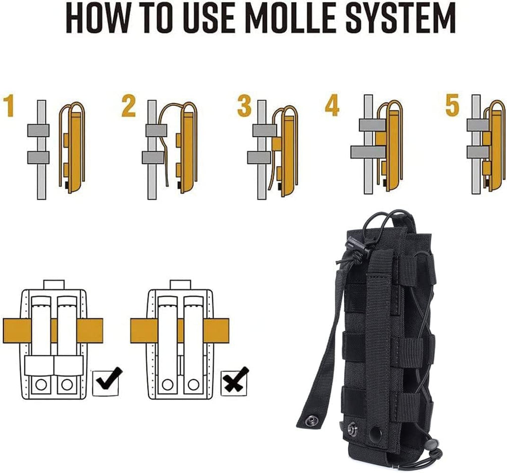 Tactical Molle Water Bottle Pouch & Adjustable Radio Holster Pouch Holder