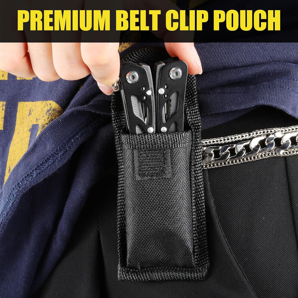 5 Sets Small Multitool Pliers Gift for Men, Stainless Steel Multi Tool with Oxford Cloth Cover, Pliers Foldable Bottle Opener Screwdriver Apply to Camping Dad Gifts (Black)