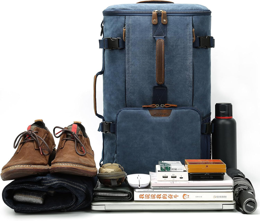 40L Travel Backpack, Vintage Canvas Rucksack Convertible Duffel Bag Carry on Backpack Fit for 17.3 Inch Laptop Bag, Blue