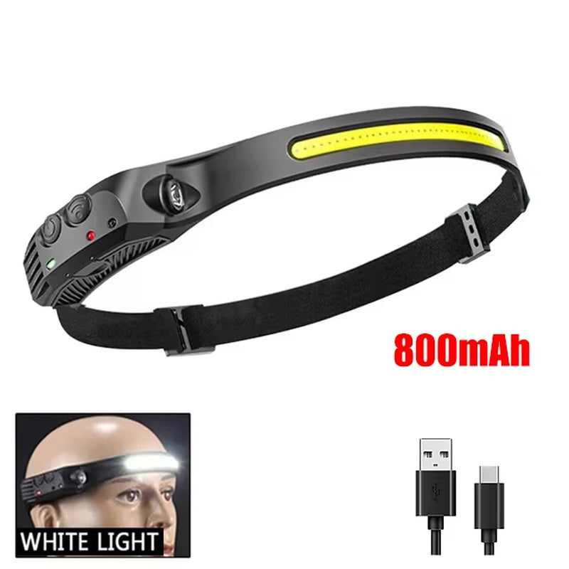 USB Rechargeable Head Flashlight COB LED Headlamp Induction Head Lamp Built-In Battery Outdoor Camping Fishing Sensor Headlight