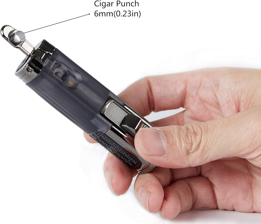Cigar Lighter Triple Jet Flame Torch Lighter Refillable Butane Lighter with Cigar Punch, 2 Pack, Charcoal