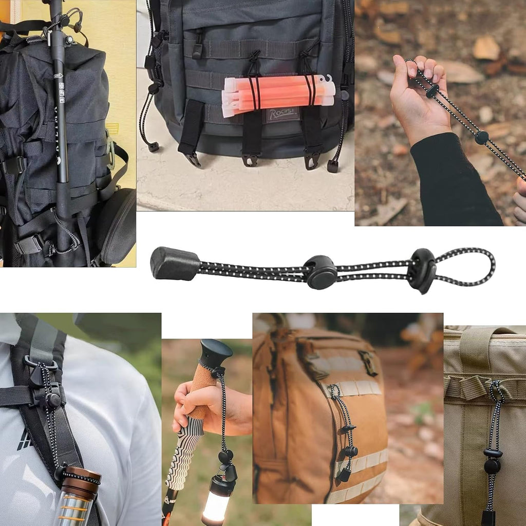 10-Pack Adjustable Reflective Elastic Rope Lanyard for Backpack Hiking Stick Holders with Walking Pole Fixing Buckle