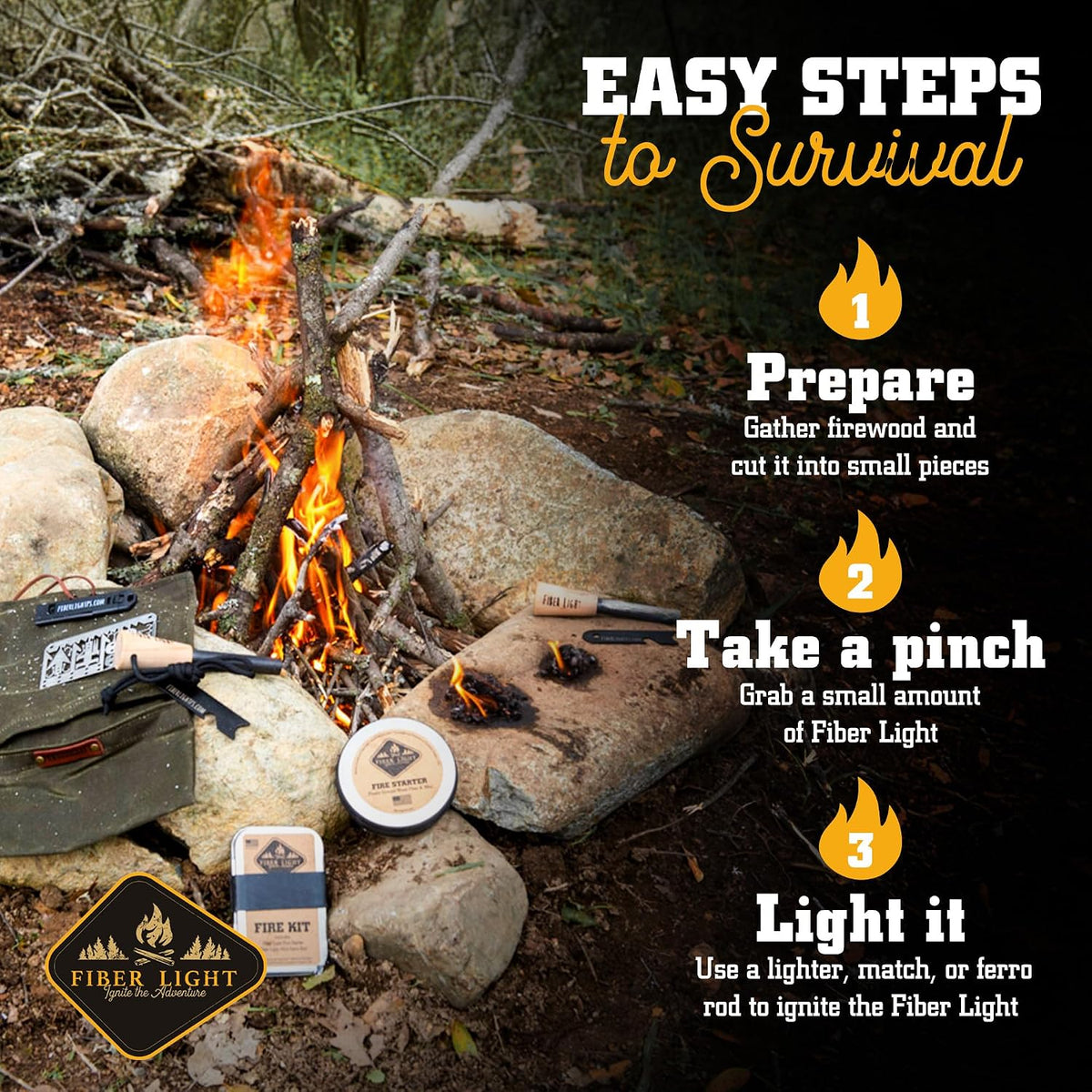 Fire Starter Kit - Natural Wood Fiber Tinder, Water-Resistant Fire Starters for Campfires, Survival Fire Starter, Fire Starters for Grill, Fire Starters for Survival - 3 Pack