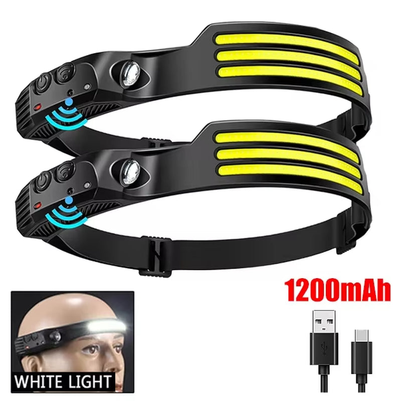 USB Rechargeable Head Flashlight COB LED Headlamp Induction Head Lamp Built-In Battery Outdoor Camping Fishing Sensor Headlight