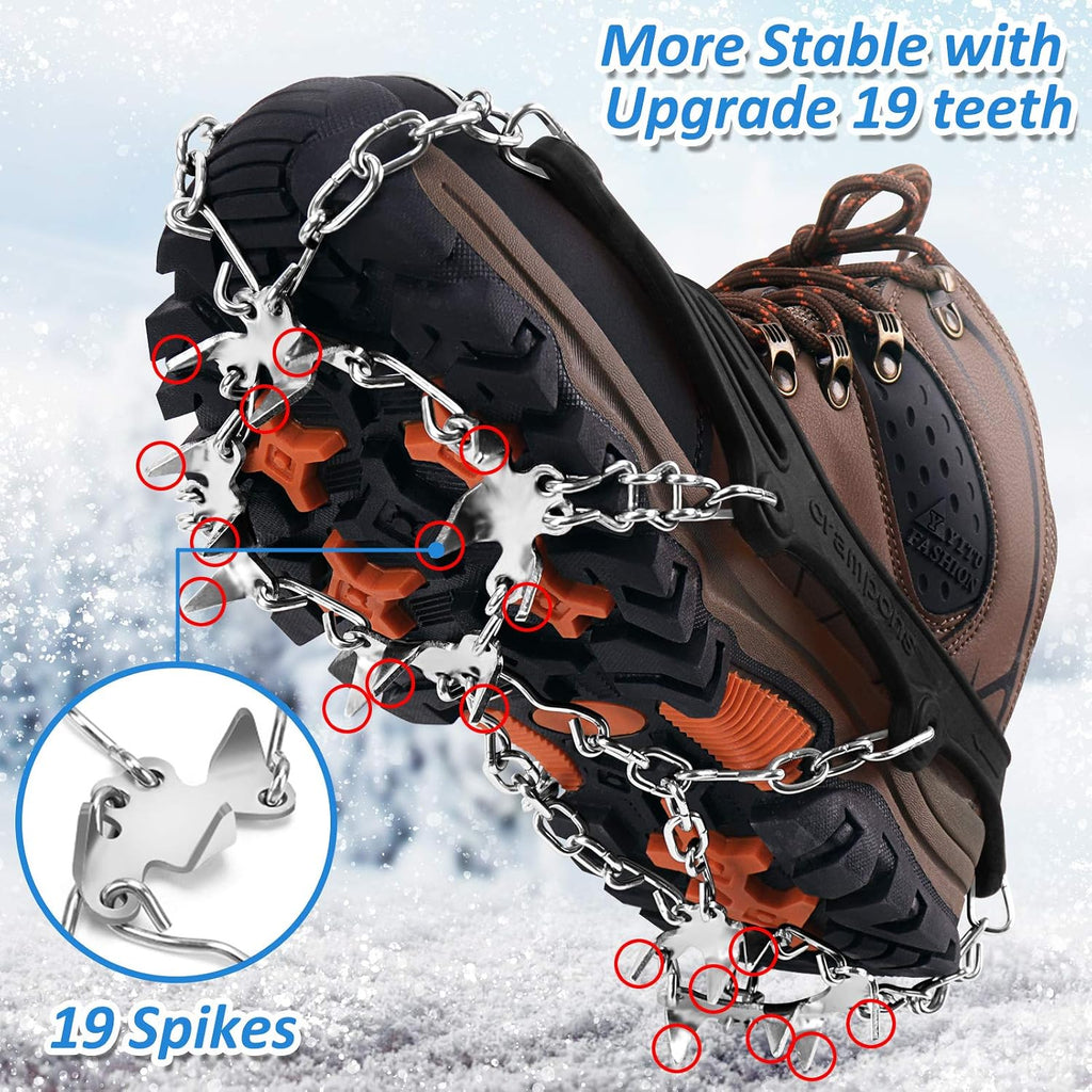 Crampons for Shoes, Traction Cleats Ice Snow Grips with 19 Stainless Steel Spikes, Shoe Talons anti - Slip Boots Spikes for Walking, Jogging, Climbing and Hiking
