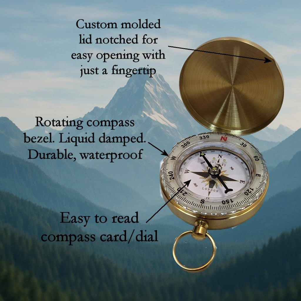 Glow in the Dark Brass Pocket Compass for Kids – Waterproof Navigation Tool for Camping, Hiking, Backpacking, Orienteering, Hunting, Survival Gear, Outdoor Safety & Adventure Gift