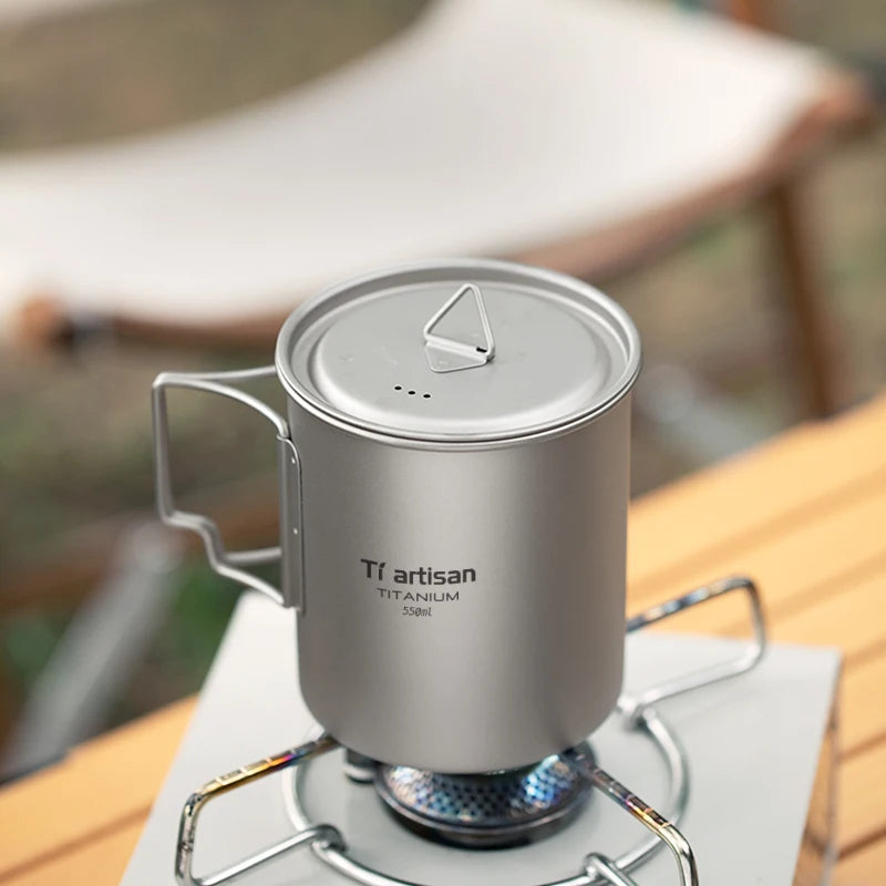 Outdoor Titanium Lightweight Portable Tea Coffee Cup Folding Handle Camping Water Mug for Hiking Travelling