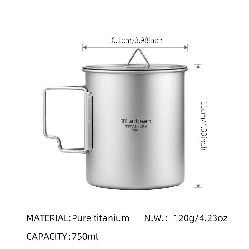Outdoor Titanium Lightweight Portable Tea Coffee Cup Folding Handle Camping Water Mug for Hiking Travelling