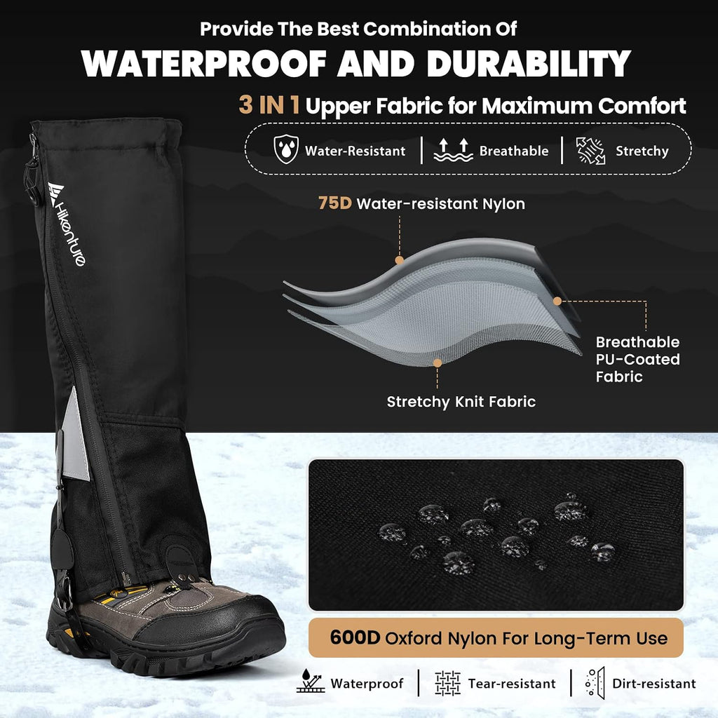 Hiking Gaiters with Upgraded Zipper, Gators for Hiking Boots