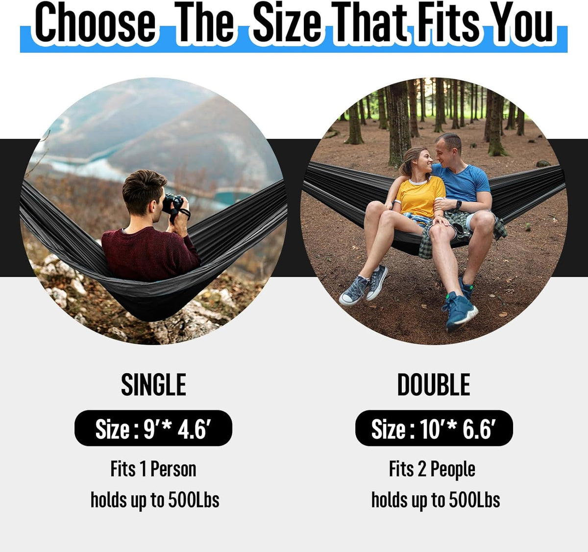 Camping Hammock Double & Single Portable Hammock with Tree Straps, Lightweight Nylon Parachute Hammocks Camping Accessories Gear for Indoor Outdoor Backpacking, Travel, Hiking, Beach