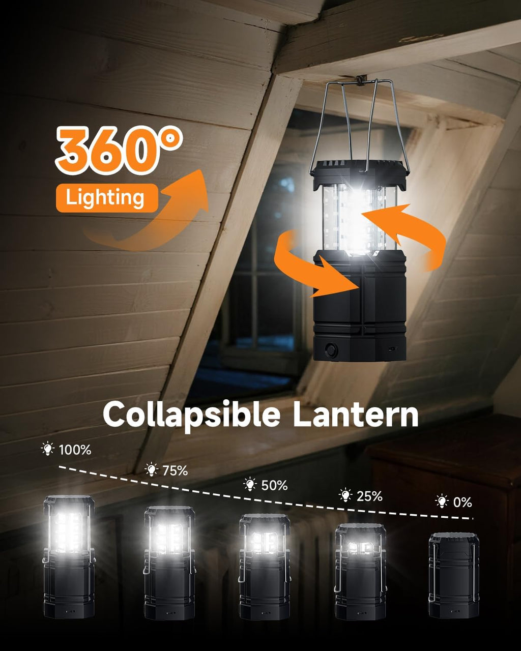 Solar Camping Lantern 4 Pack, Rechargeable LED Lantern with Flashlight