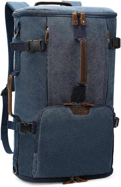 40L Travel Backpack, Vintage Canvas Rucksack Convertible Duffel Bag Carry on Backpack Fit for 17.3 Inch Laptop Bag, Blue