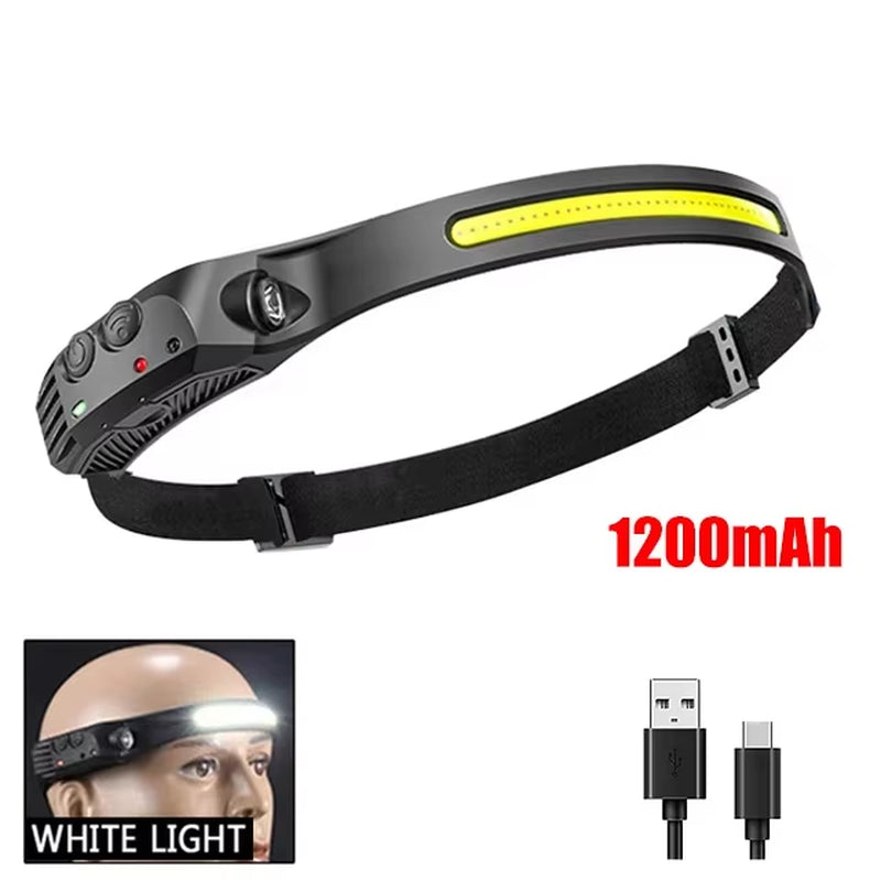 USB Rechargeable Head Flashlight COB LED Headlamp Induction Head Lamp Built-In Battery Outdoor Camping Fishing Sensor Headlight