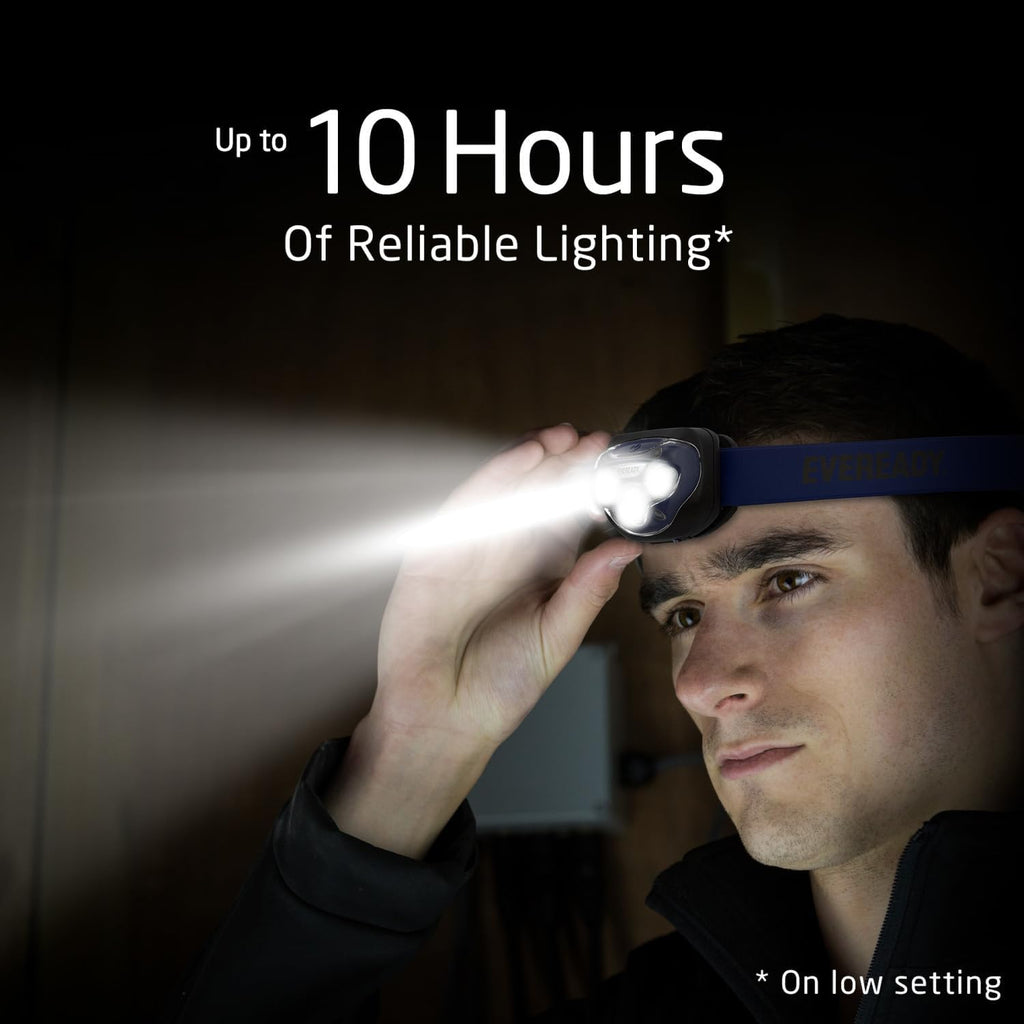 LED Headlamp, 200 Lumen, IPX4 Water Resistant, Durable Indoor and Outdoor Light with Shatterproof Lens, Batteries Included, 2 Pack