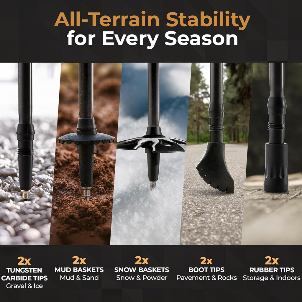 Carbon Fiber Trekking Poles – Lightweight Collapsible Hiking Poles with Cork Grips, Quick Flip Locks & All-Terrain Accessories – Adjustable Height Hiking Sticks for Men & Women