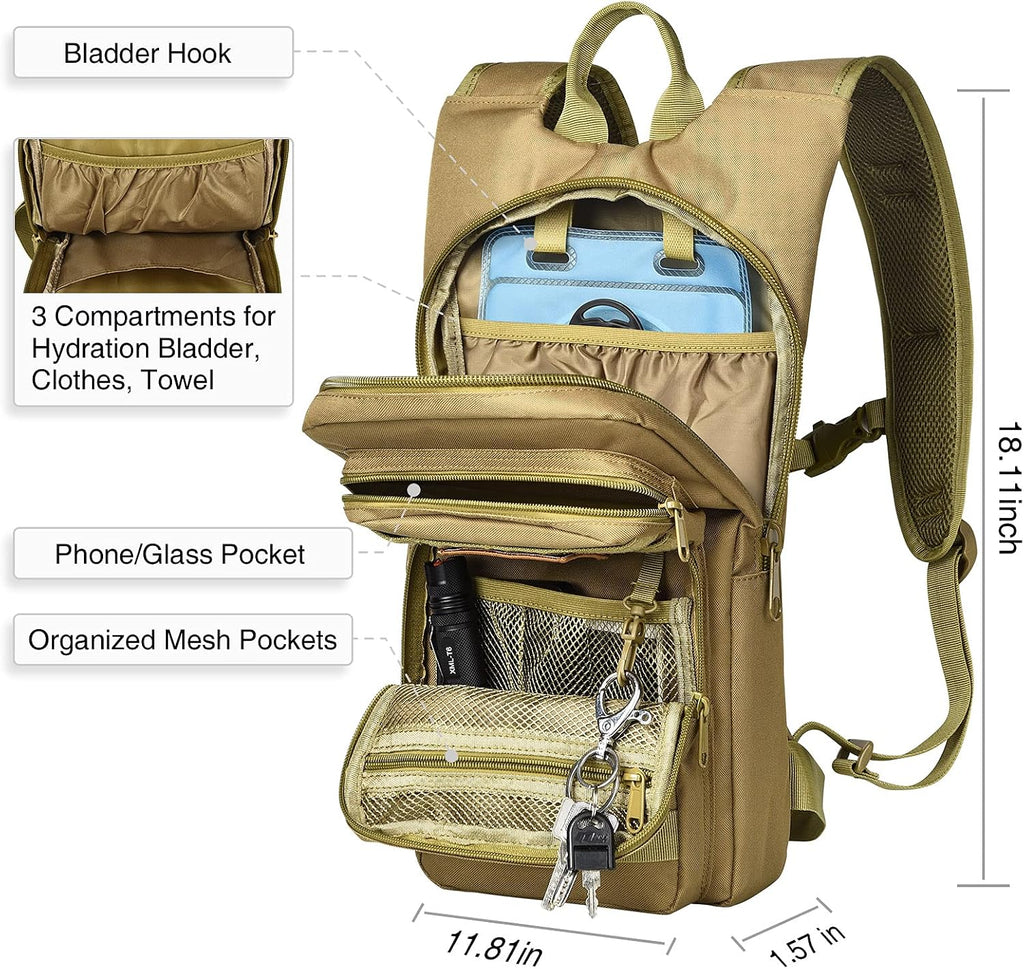 Hydration Backpack with 3L Water Bladder, Tactical Pack for Hiking